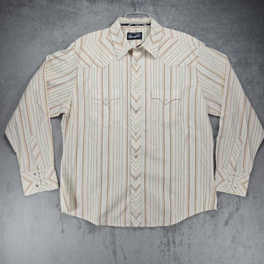 VTG Wrangler Western Long Sleeve Mens XL Pearl Snap Cowboy Y2K Pastel Stripe